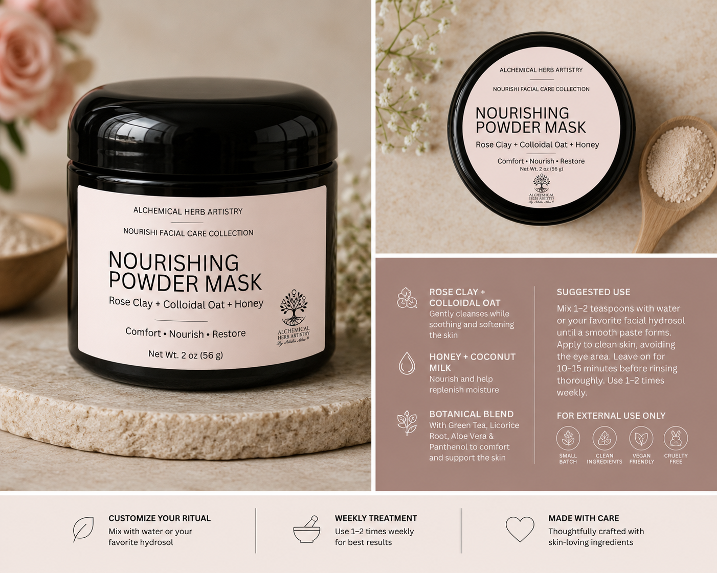 Nourishing Botanical Powder Mask (Rose Clay + Colloidal Oat + Honey)